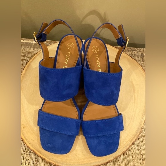 Tory Burch Selby 75mm Block Heel Sandal Silk Suede Size 9.5 Royal Blue 278$ - Picture 6 of 15